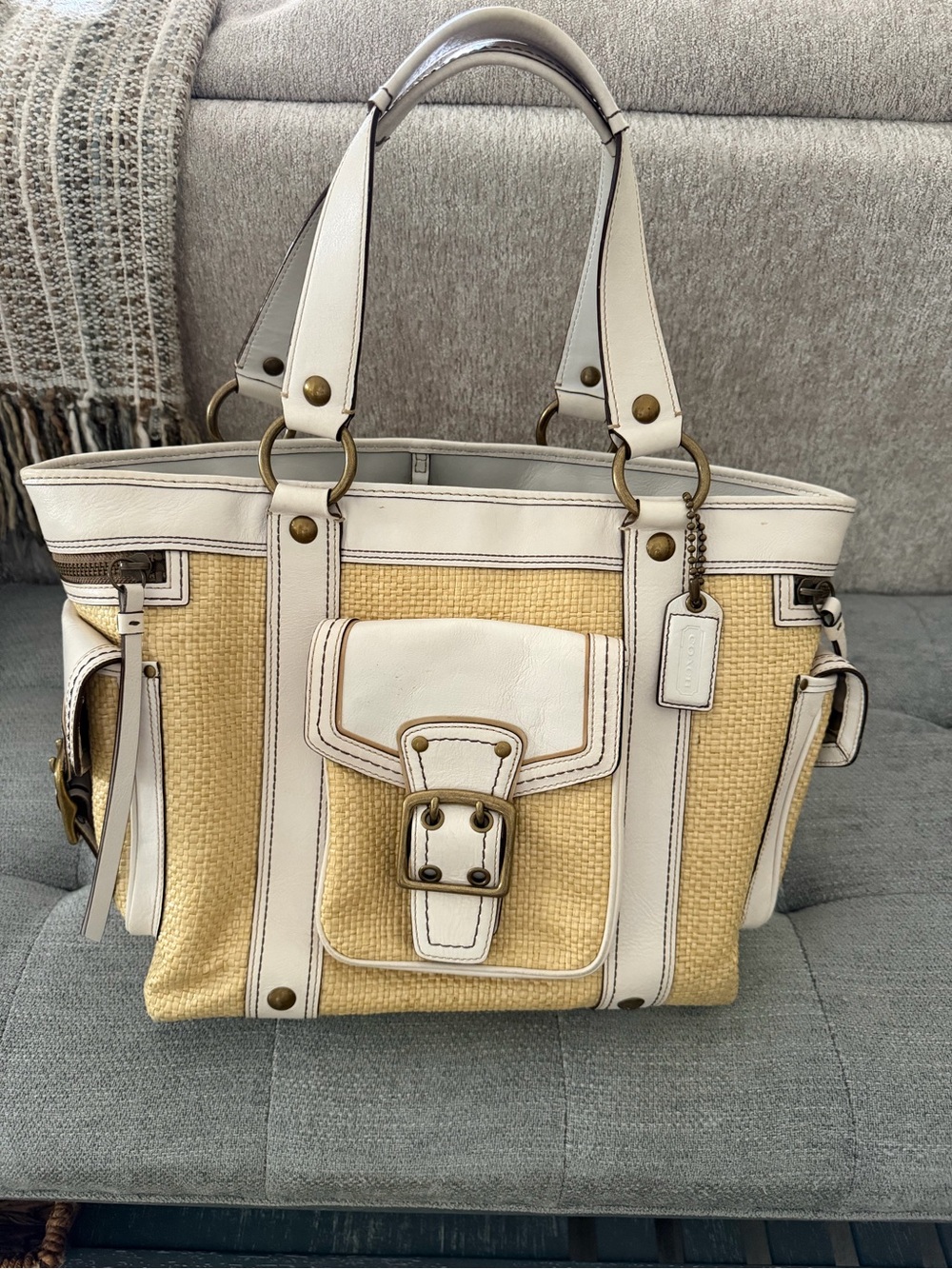 Authentic Coach Legacy Straw and Leather Tote XL 👜